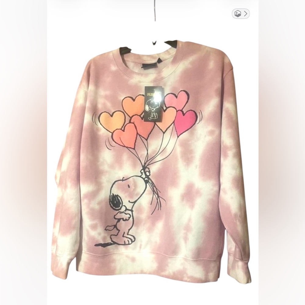NWT Peanuts Snoopy Pink Tie Dye Raised Heart Balloons Sweatshirt SZ L - Picture 9 of 11